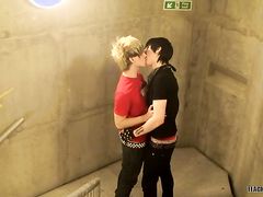 Cute blonde twink gets a hard fucking when bother cute emo dude from his college and suggests some gay fun