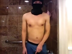 Horny teen boy in school showers
