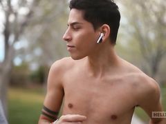 Two sexy fit twinks met one another on the morning run and then continue meet at home with great oral sex delight