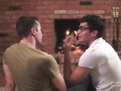 Cute 18 young twinks relish romantic date near the fireplace and then make love on the table in a free gay video