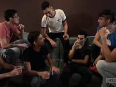 Late night in Buenos-Aires for a bunch of lovely gay twinks finished with hottest gay sex orgy on a cozy sofa